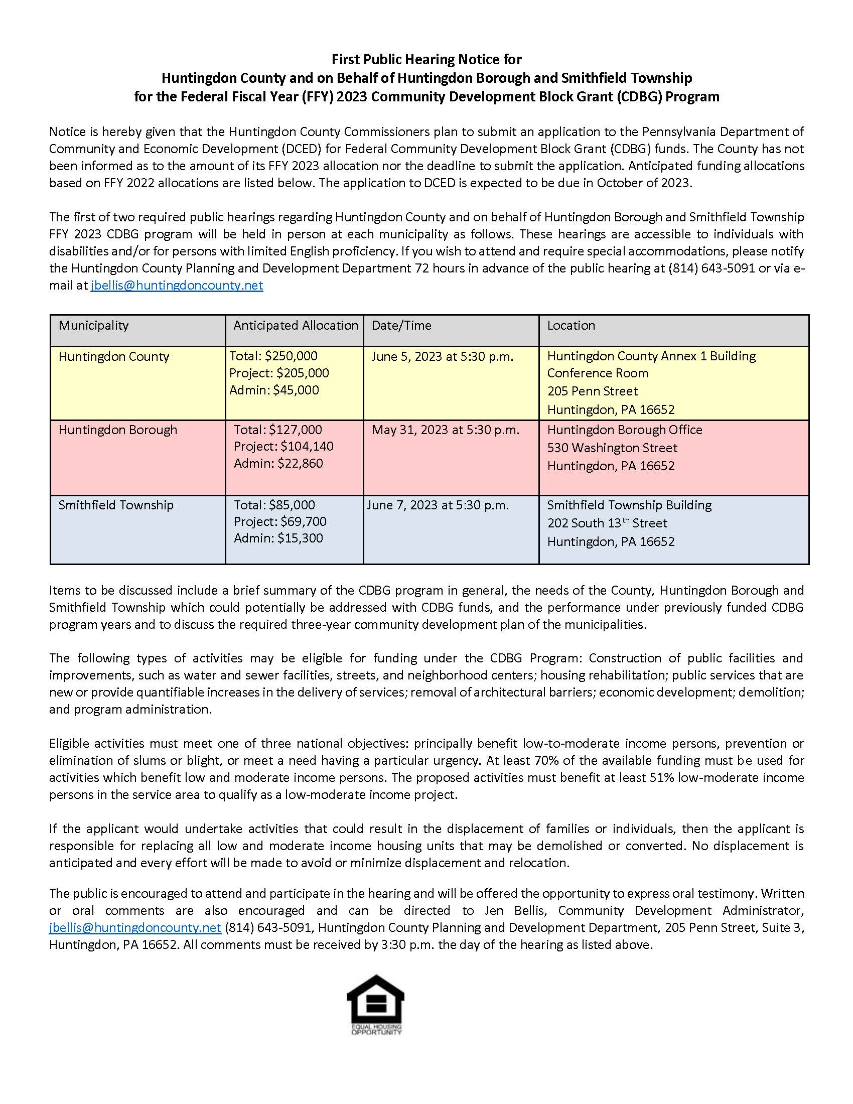 FY 2023 CDBG Required First Public Hearings FY 2023 CDBG Required First Public Hearings